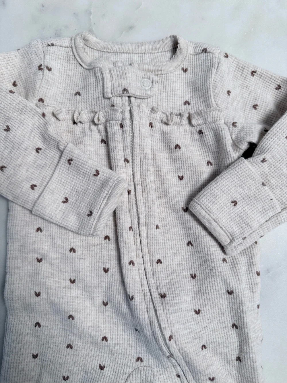 Carter's Beige Footed One-Piece with Brown Heart Print